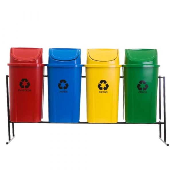 Jogo de Lixeiras Seletiva 60 Litros Kit com 4 Lixeiras Lar Plásticos