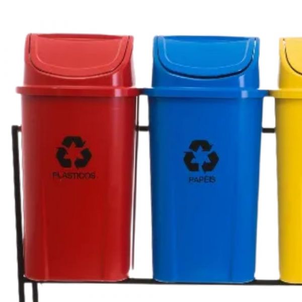Jogo de Lixeiras Seletiva 60 Litros Kit com 4 Lixeiras Lar Plásticos
