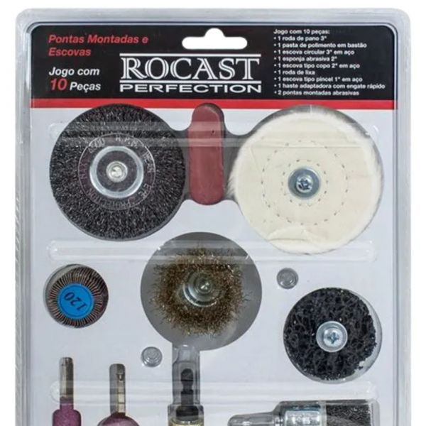 Jogo de Pontas Montadas e Escovas 10 Peças Rocast 