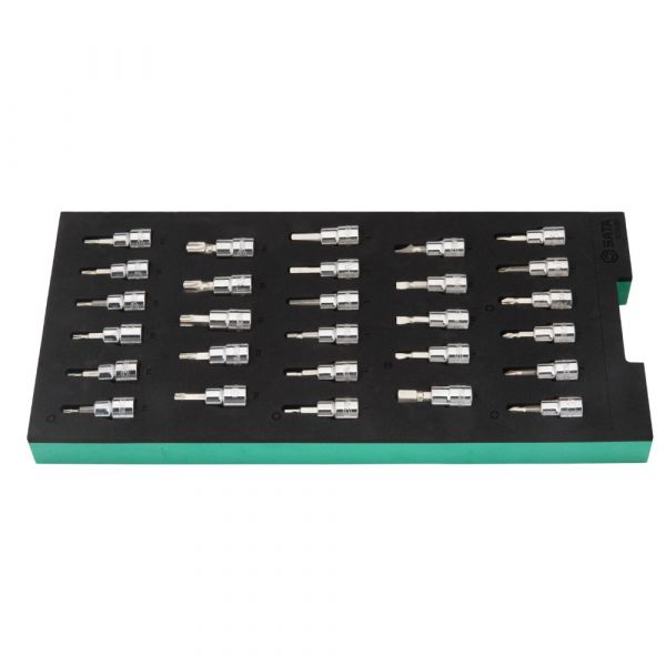Jogo de Soquetes e Bits com 28 Peças em Berço EVA ST09006G Sata