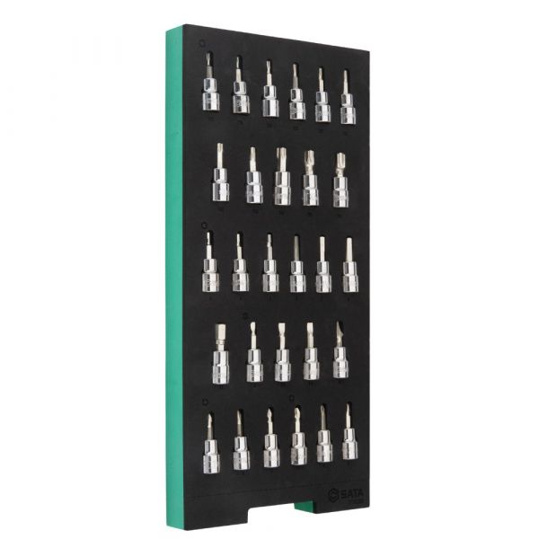Jogo de Soquetes e Bits com 28 Peças em Berço EVA ST09006G Sata