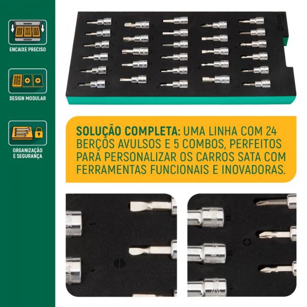 Jogo de Soquetes e Bits com 28 Peças em Berço EVA ST09006G Sata