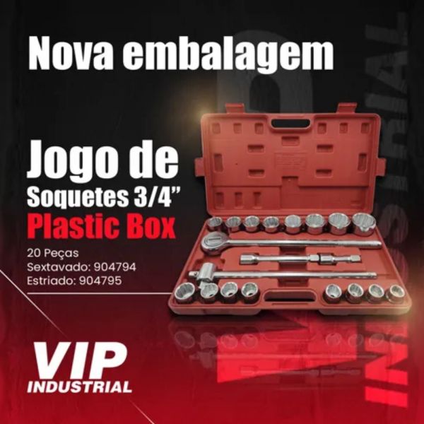 Jogo Soquete Estriado 3/4” 20 Peças VIP
