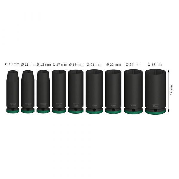Jogo de Soquetes PRO Impact longo encaixe 1/2 Pol. 9 Unidades Bosch 