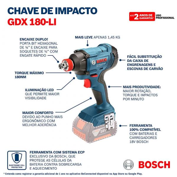Kit Bosch Parafusadeira GSB 180-LI e Chave de Impacto GDX 180-LI