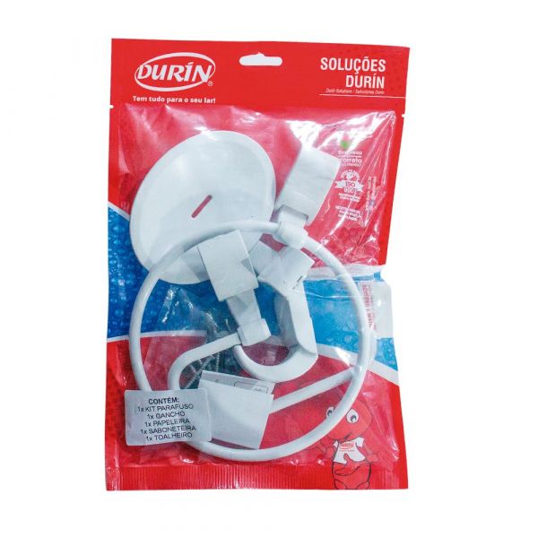 Kit de Acessórios Sofisticado para Banheiro 4 Peças Branco Cromado Durin