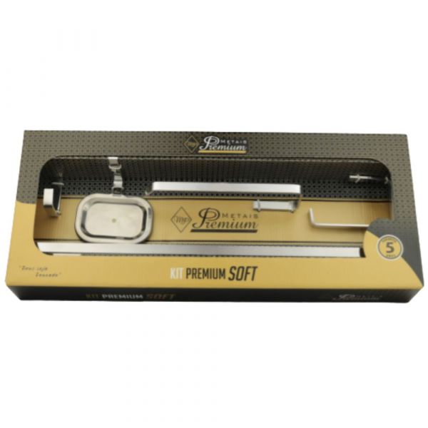 Kit de Acessórios para Banheiro Soft Cromado 5 Peças Metais Premium
