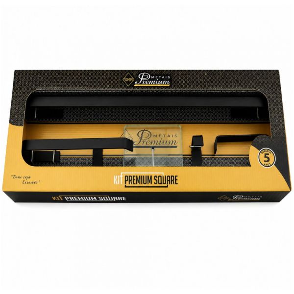 Kit de Acessórios para Banheiro Square Black 5 Peças Metais Premium