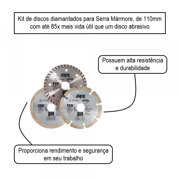 Kit de Discos Diamantados para Serra Mármore Skil 4 1/2 - 3 Peças 