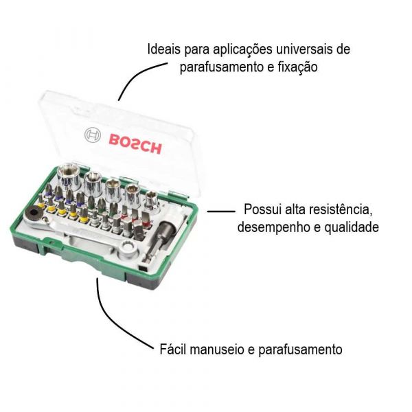 Kit de Pontas e Soquetes para Parafusar Bosch com 27 peças