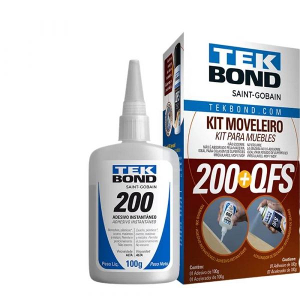 Kit Moveleiro Cola Instantânea 200 100g + Acelerador Qfs 100g Tekbond