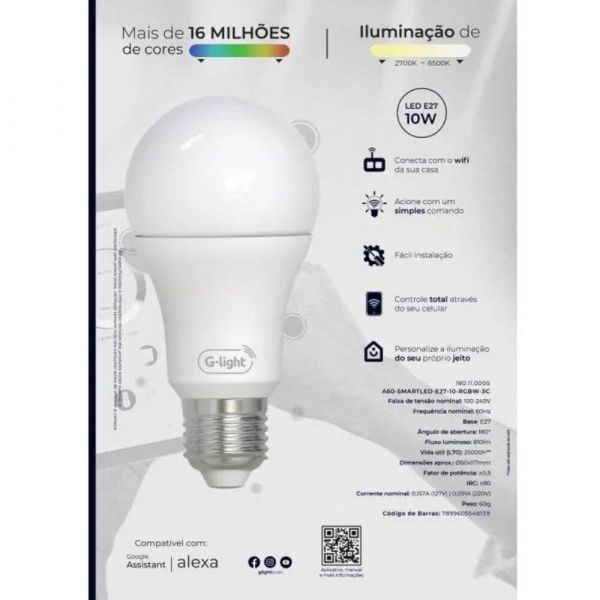 Lâmpada Inteligente Smart LED A60 10W RGB G-Light