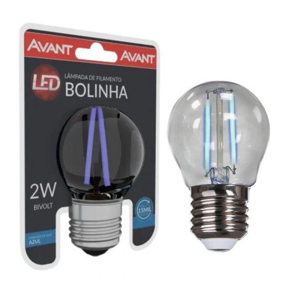 Lâmpada LED Bolinha Filamento 2W Azul E-27 Bivolt Avant