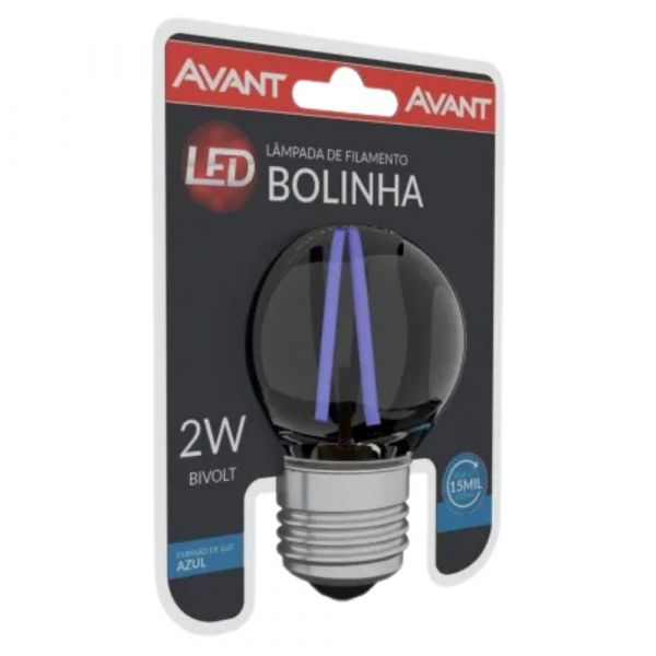 Lâmpada LED Bolinha Filamento 2W Azul E-27 Bivolt Avant