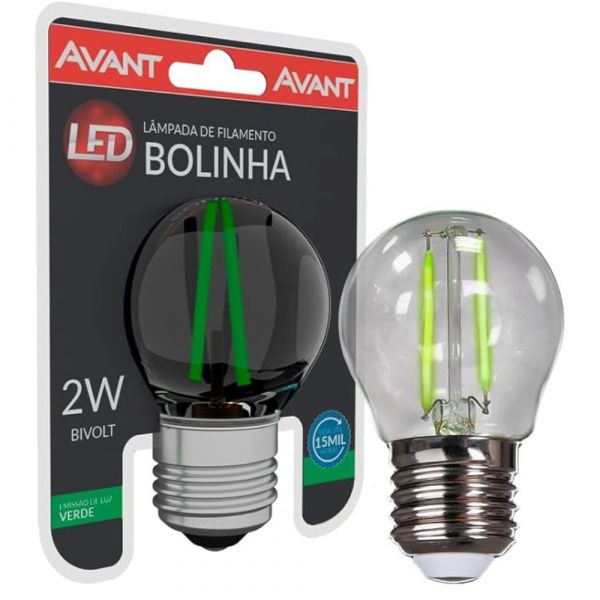 Lâmpada LED Bolinha Filamento 2W Verde E-27 Bivolt Avant 