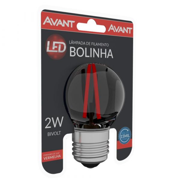 Lâmpada LED Bolinha Filamento 2W Vermelha E-27 Bivolt Avant