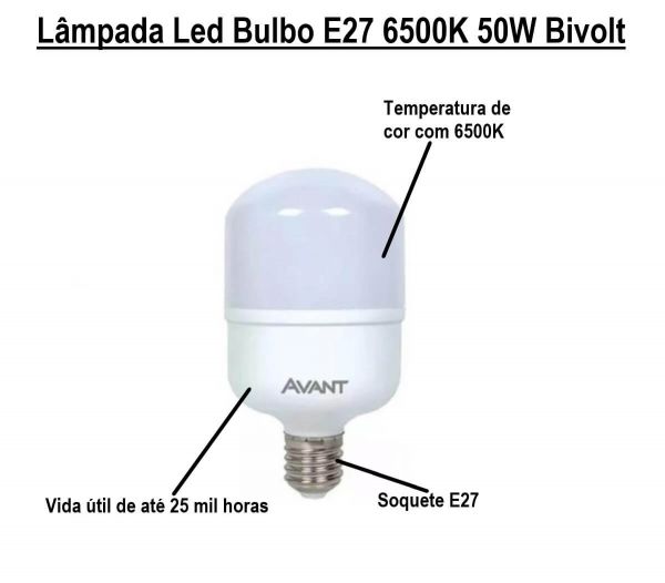 Lâmpada Led Bulbo E27 6500K 50W Bilvolt Avant