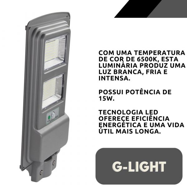 Luminária Solar LED 15W 6500K 2000 Lumes G-Light