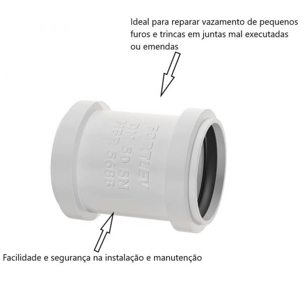 Luva de Correr para Tubo de Esgoto DN50mm Com Anel Fortlev