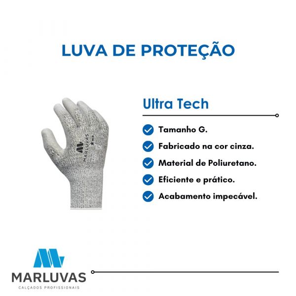 Luva De Proteção Ultra Tech Cut5 PU Tamanho G Marluvas