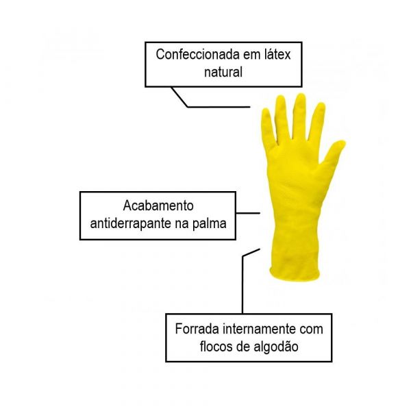 Luva Segurança Borracha Latex G Amarelo Kalipso