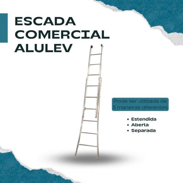 Escada Comercial de Alumínio 2 Lances 9 Degraus Alulev