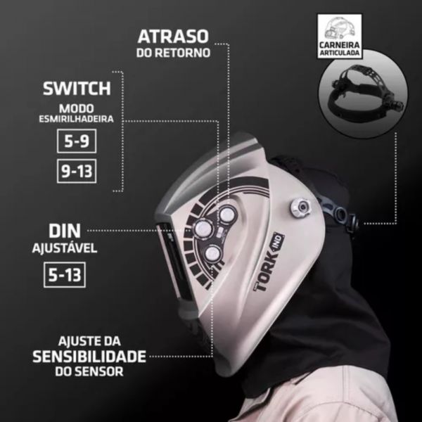 Máscara De Solda Com Escurecimento Automático Control Solar 8K Tork