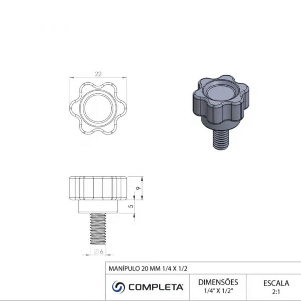 Manípulo 20mm 1/4 x 1/2 Pol. Completa