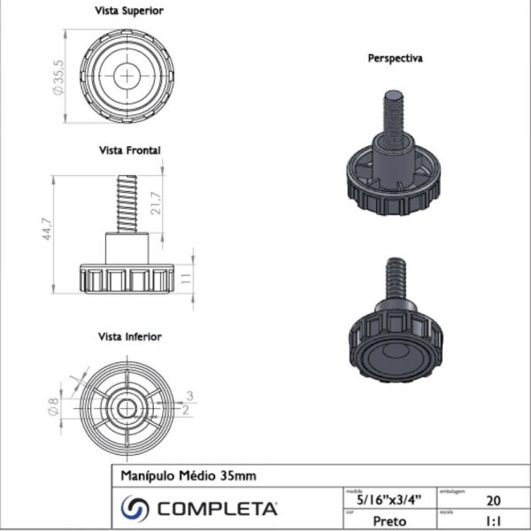 Manípulo 35mm 5/16 x 3/4 Pol. Completa