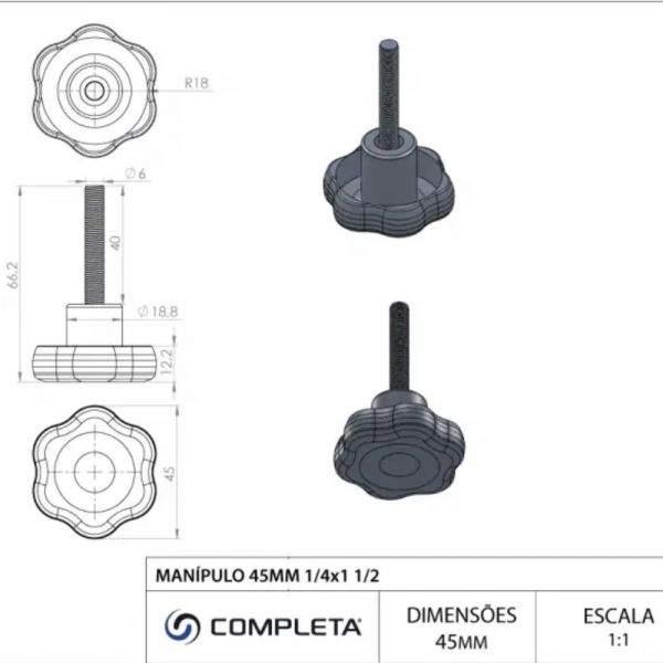 Manípulo 45mm 1/4 x 1.1/2 Pol. Completa