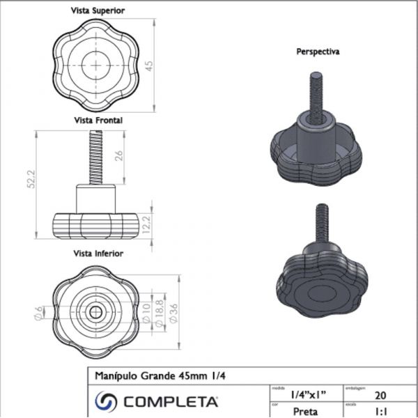 Manípulo 45mm 1/4 x 1 Pol. Completa