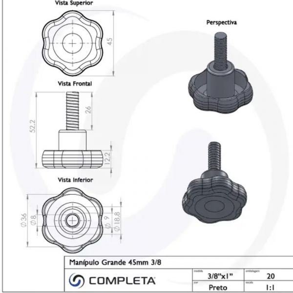 Manípulo 45mm 3/8 x 1 Pol. Completa