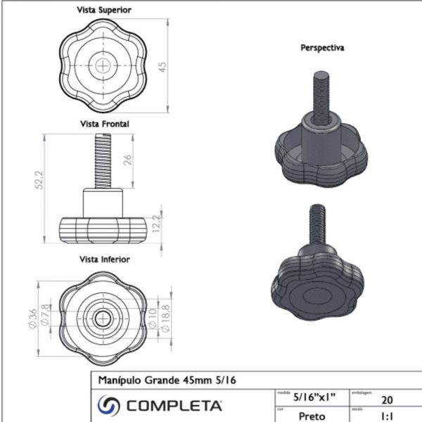 Manípulo 45mm 5/16 x 1 Pol. Completa