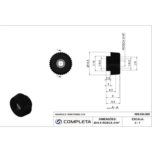 Manípulo Fêmea 15mm 3/16 Pol. Completa
