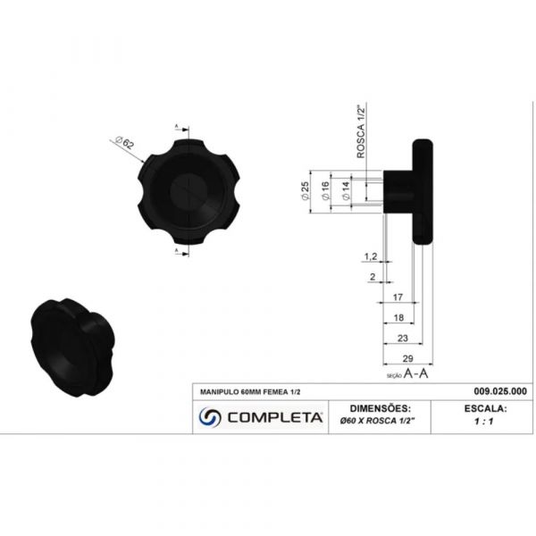 Manípulo Fêmea 60mm 1/2 Pol. Completa 