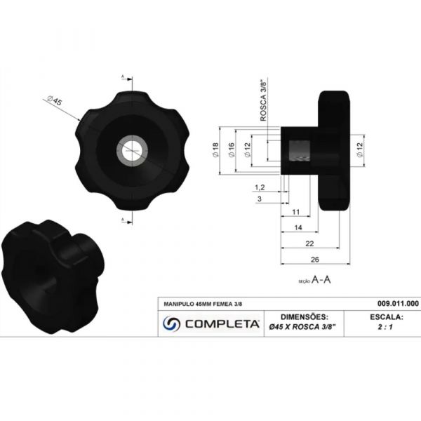 Manípulo Vazado 45mm 5/16 Pol. Completa
