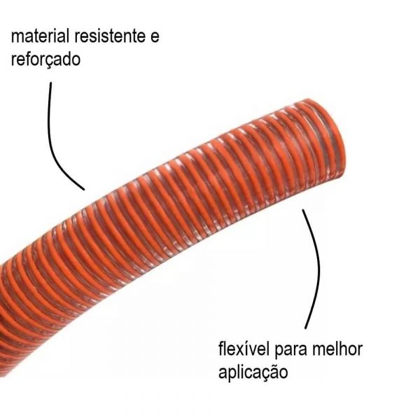 1 Metro de Mangueira Transparente 2” Com Espiral Laranja Ibirá