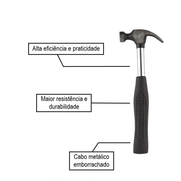 Martelo de Unha Cabo Metálico Emborrachado 20mm Eda