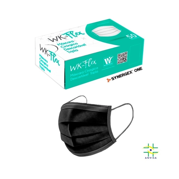 Máscara Cirúrgica Wk Tripla Camada Com Elástico Preto Caixa 50unid Genova