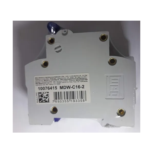 Disjuntor Bifásico Termomagnético 3KA 2P MDW-C 16A Weg