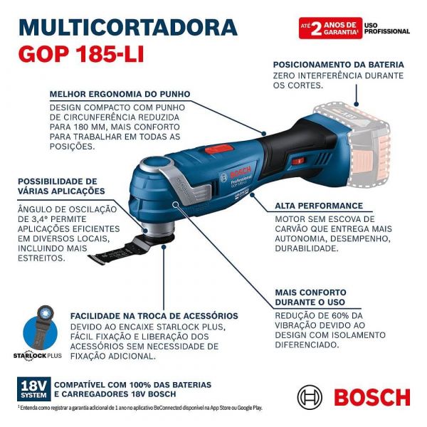 Multicortadora à bateria Bosch GOP 185-LI 18V sem Bateria Brushless