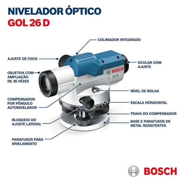 Nível Laser Óptico Bosch GOL 26 D em Maleta