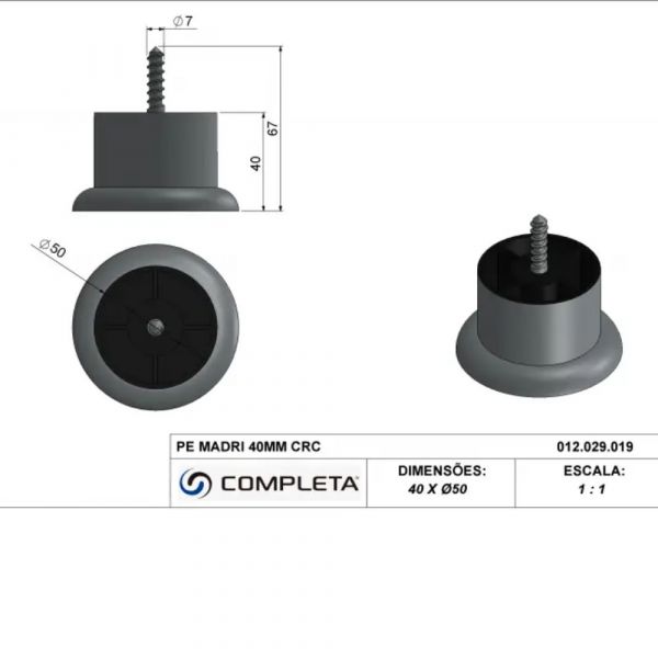 Pé Madri 40mm Cromado Completa