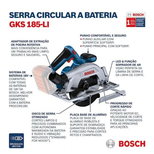 Serra Circular 18V GKS 185LI (12E1) Sem Bateria Bosch