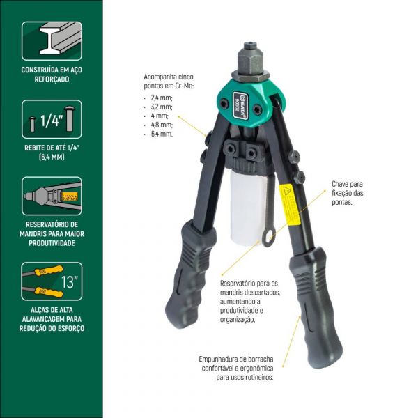 Rebitador Manual 5 Pontas Tipo Alavanca 13 Pol. ST90502 Sata