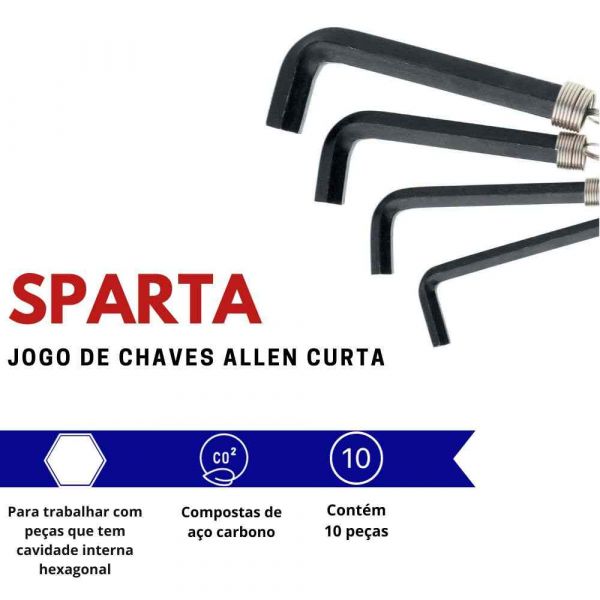 Jogo De Chaves Allen Curta 1,5 A 10mm CRV 10 Peças Sparta