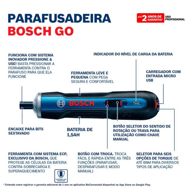 Parafusadeira a Bateria Bosch Go 3,6V BIVOLT em Maleta