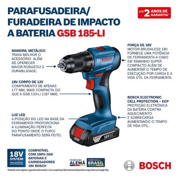 Parafusadeira GSB 185-LI Sem Bateria Bosch