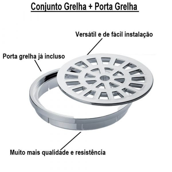 Conjunto Grelha + Porta Grelha Cromado 100mm Herc