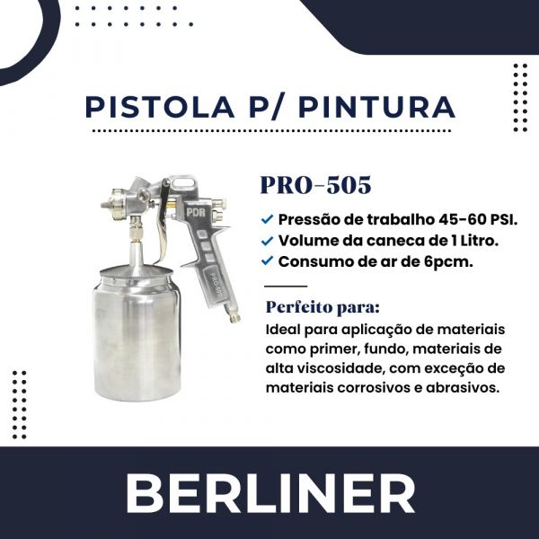 Pistola para Pintura Sucção 1,5mm PRO-505 Berliner